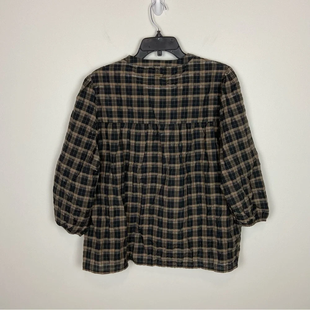 Barbour Lorelie Check Tie Neck Top Size 10